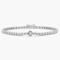 Round Diamond Tennis Bracelet with Bezel Heart Center in White Gold / Yellow Gold