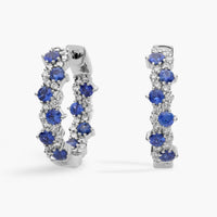 Staggered Sapphire and Diamond Hoop Earrings in White Gold