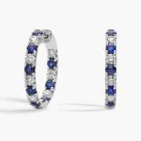 Alternating Sapphire/Ruby and Diamond French Pave Hoop Earrings in White Gold
