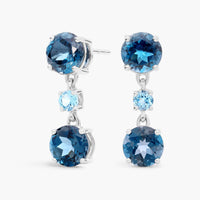 Deep Ocean Three-Stone Drop Earrings