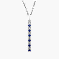 Alternating Sapphire and Diamond Vertical Bar Pendant in White Gold