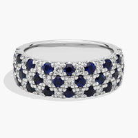Alternating Sapphire and Diamond Triple Row Ring in White Gold
