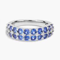 Blue Sapphire and Diamond Double Row Ring in White Gold