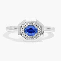 East-West Oval Cut Blue Sapphire and Pave Diamond Ring In White Gold / Yellow Gold