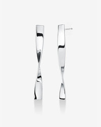 Twisted Ribbon Drop Earrings — White Gold