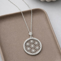 Flower of Life CZ Diamond Circle Pendant Necklace Made With Pure 925 Silver