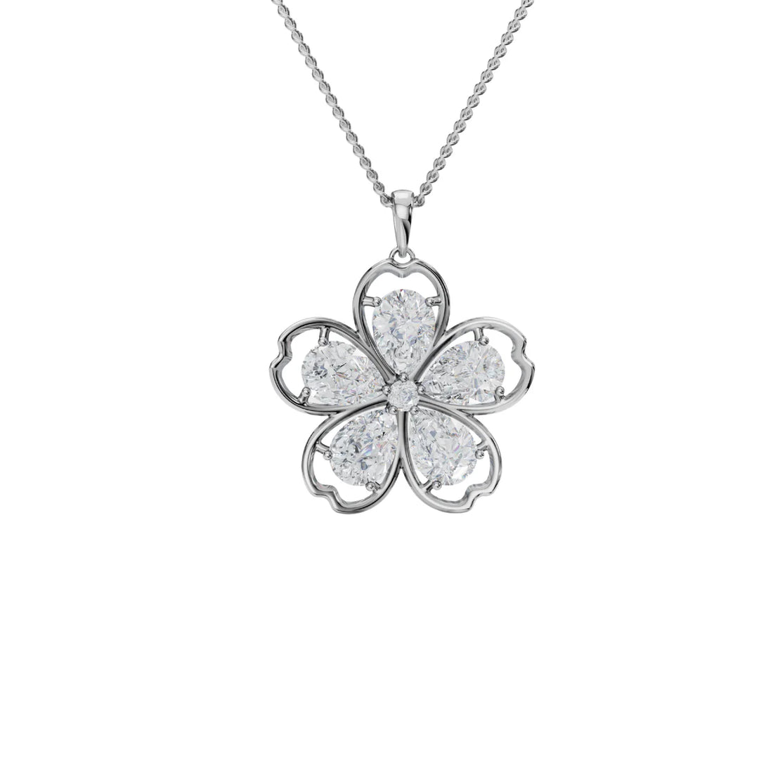 Floral Diamond-Cut Pendant Necklace for Women Made With Pure 925 Silver