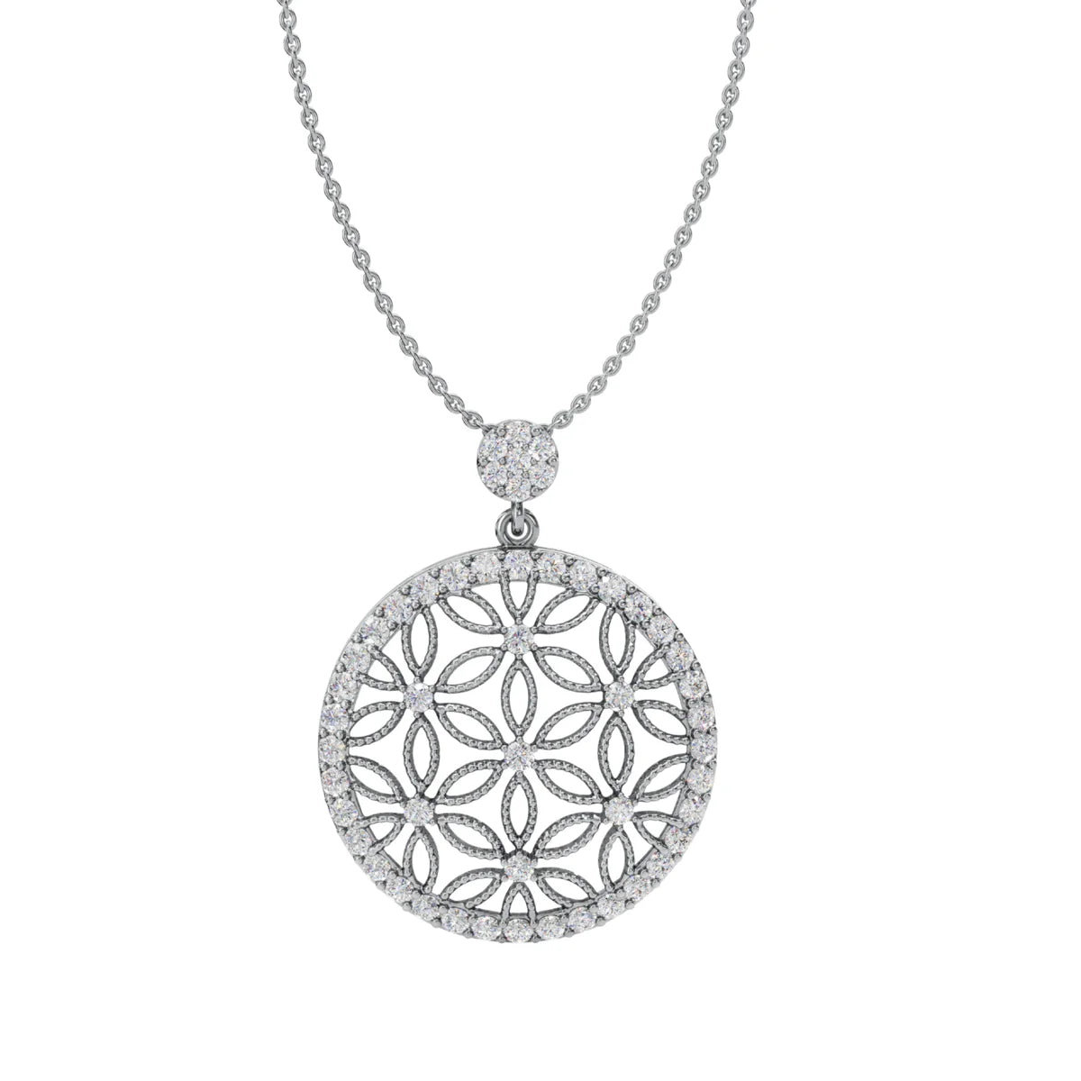 Flower of Life CZ Diamond Circle Pendant Necklace Made With Pure 925 Silver