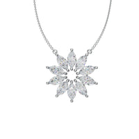 Marquise Diamond Floral Sunburst Pendant Necklace in 925 Sterling Silver ✨