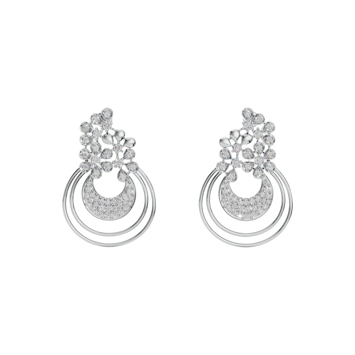 Floral Halo Drop Earrings with Cubic Zirconia Accents Made With Pure 925 Silver