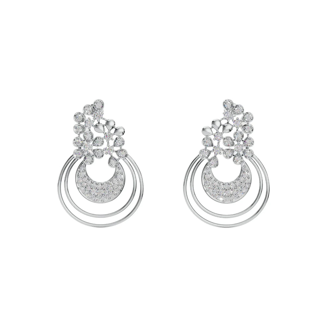 Floral Halo Drop Earrings with Cubic Zirconia Accents Made With Pure 925 Silver