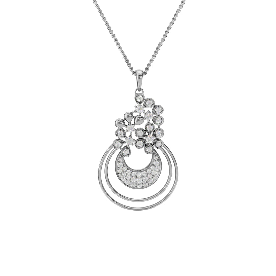 Floral Halo Drop Pendant Necklace with Cubic Zirconia Accents Made With Pure 925 Silver