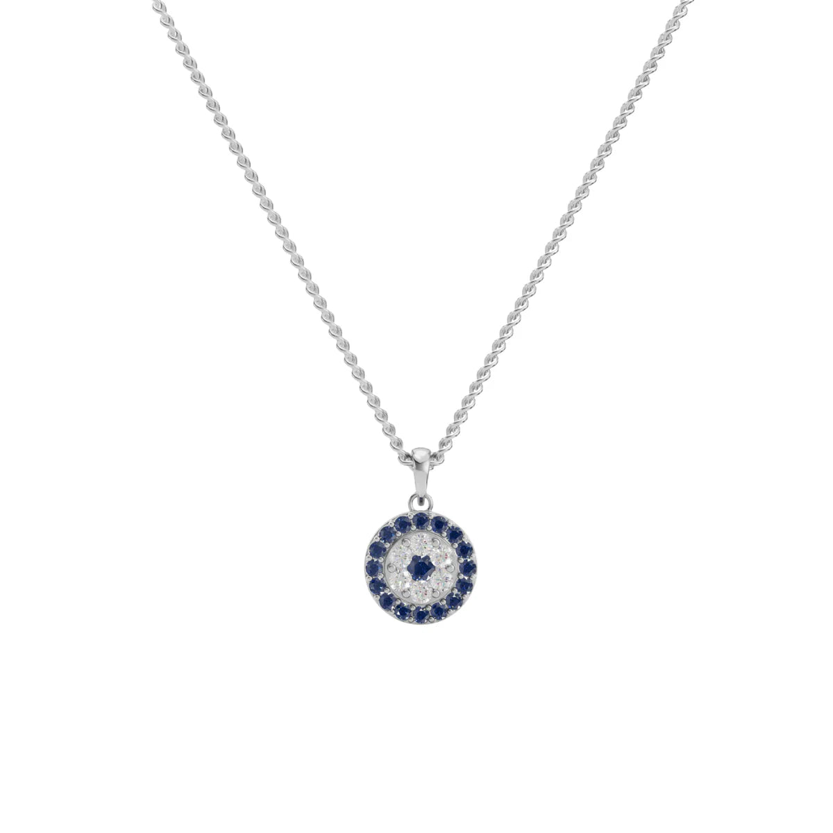 Blue Sapphire Evil Eye Halo Pendant Necklace in Made With Pure 925 Silver