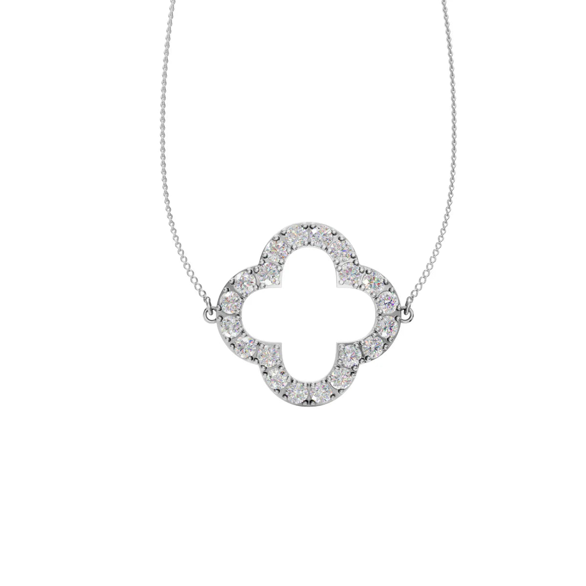Enchanted Clover Diamond Halo Necklace Made With Pure 925 Silver