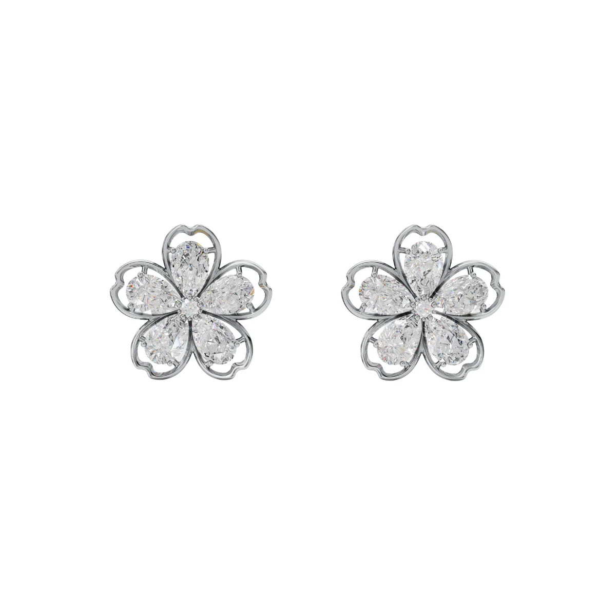 Enchanted Blossom Diamond Flower Stud Earrings Made With Pure 925 Silver