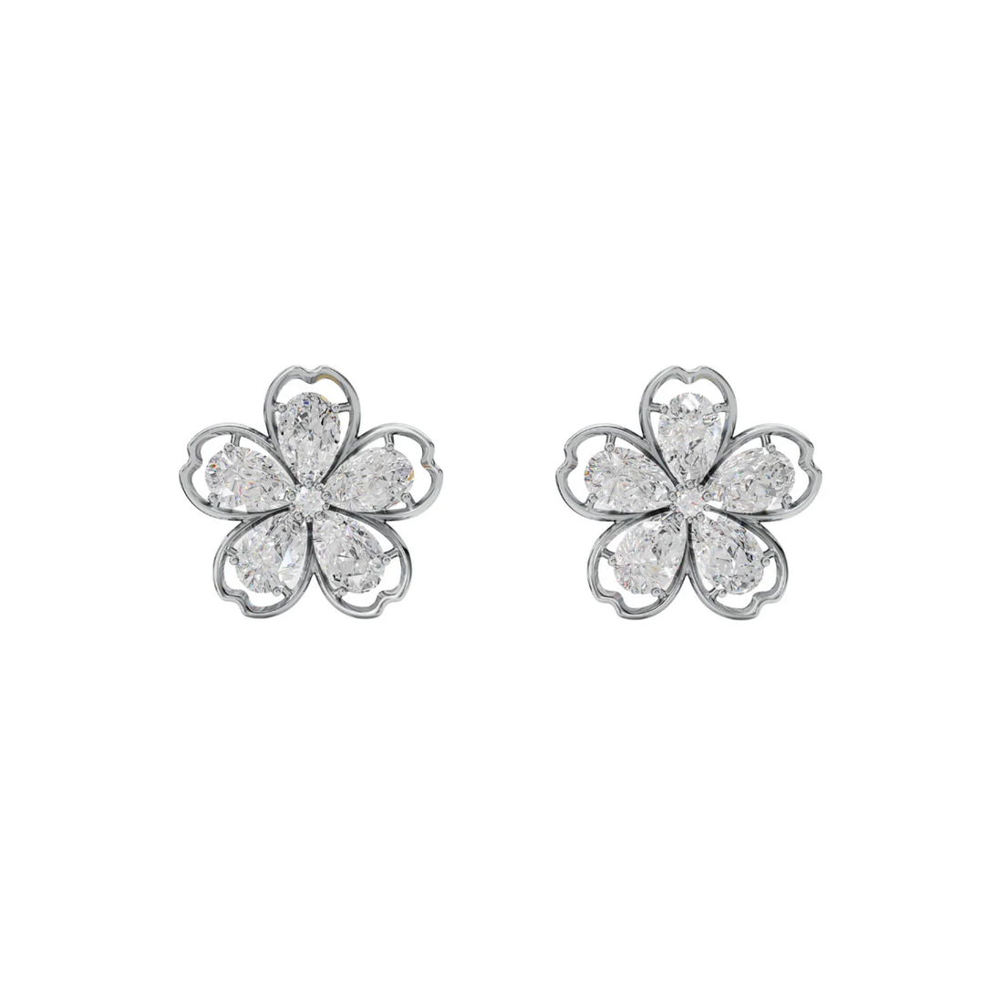 Enchanted Blossom Diamond Flower Stud Earrings Made With Pure 925 Silver