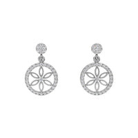 Diamond Pavé Flower of Life Dangle Earrings in Made With Pure 925 Silver