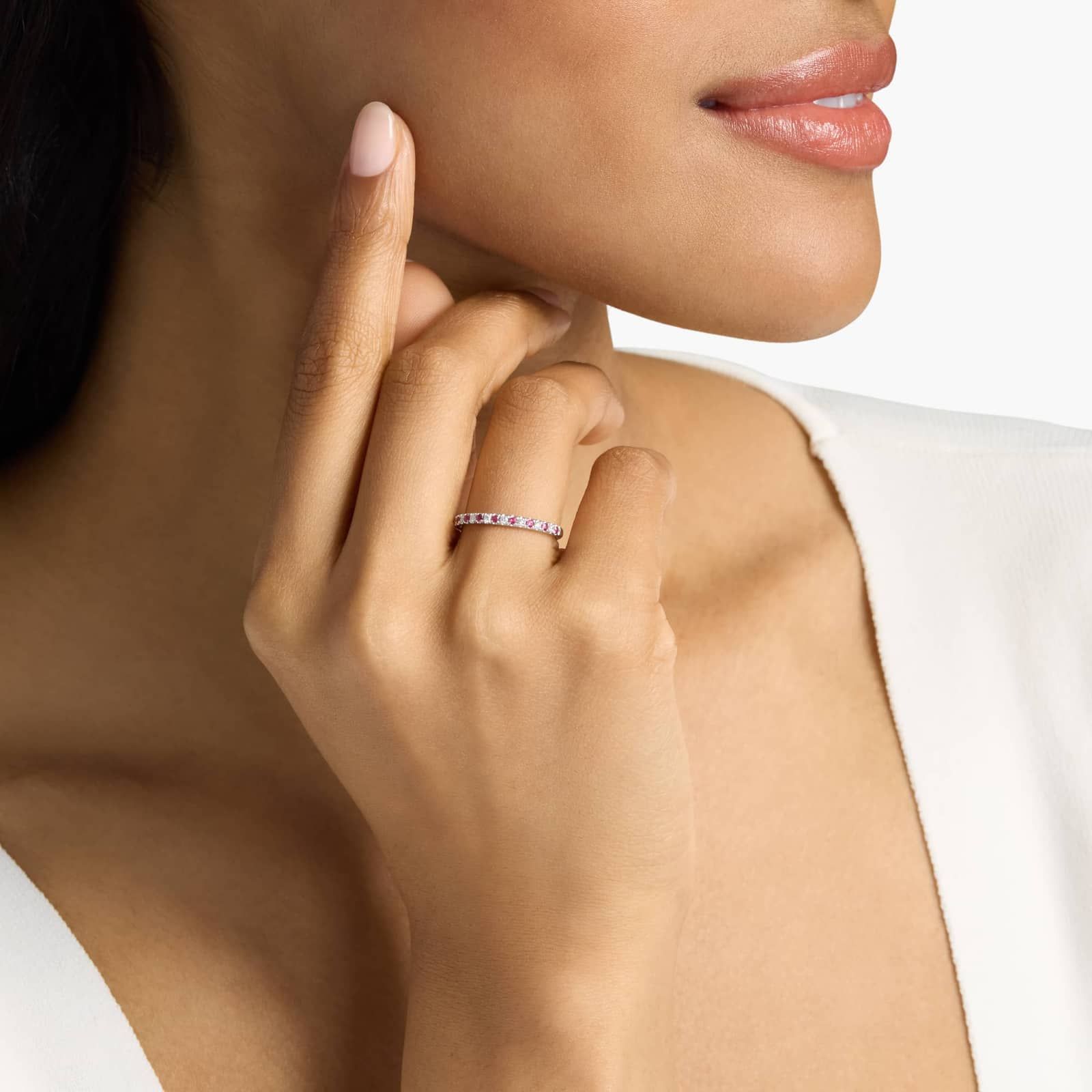 Riviera Pavé Sapphire and Diamond Ring in 10k/14k/18k White Gold (1.5mm)