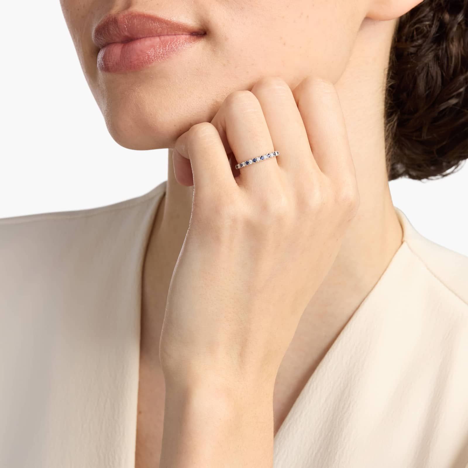Riviera Pavé Sapphire and Diamond Ring in 10k/14k/18k White Gold (1.5mm)