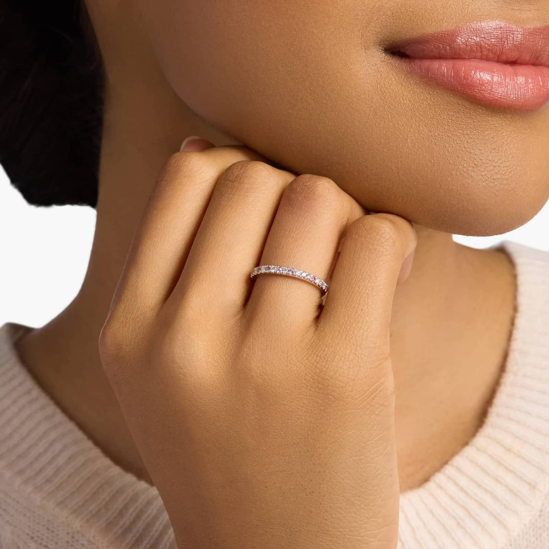 Riviera Pavé Sapphire and Diamond Ring in 10k/14k/18k White Gold (1.5mm)