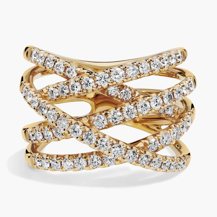 Multi-Row Diamond Crossover Cocktail Ring