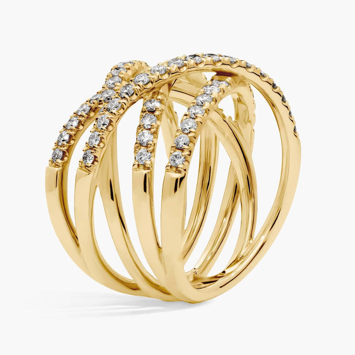 Multi-Row Diamond Crossover Cocktail Ring