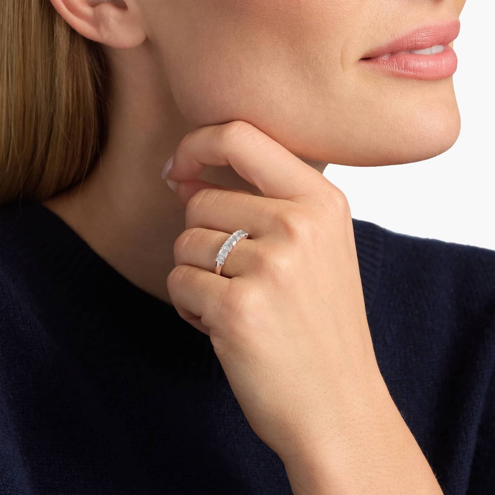 Seven Stone Emerald Diamond Ring In 10K/14K/18K Gold (1 Ct. tw. - H-I / SI1-SI2)
