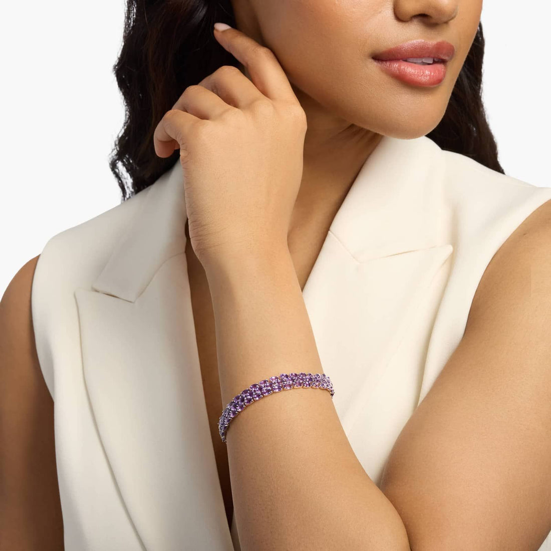 Royal Purple Triple Row Amethyst Tennis Bracelet in 925 Sterling Silver