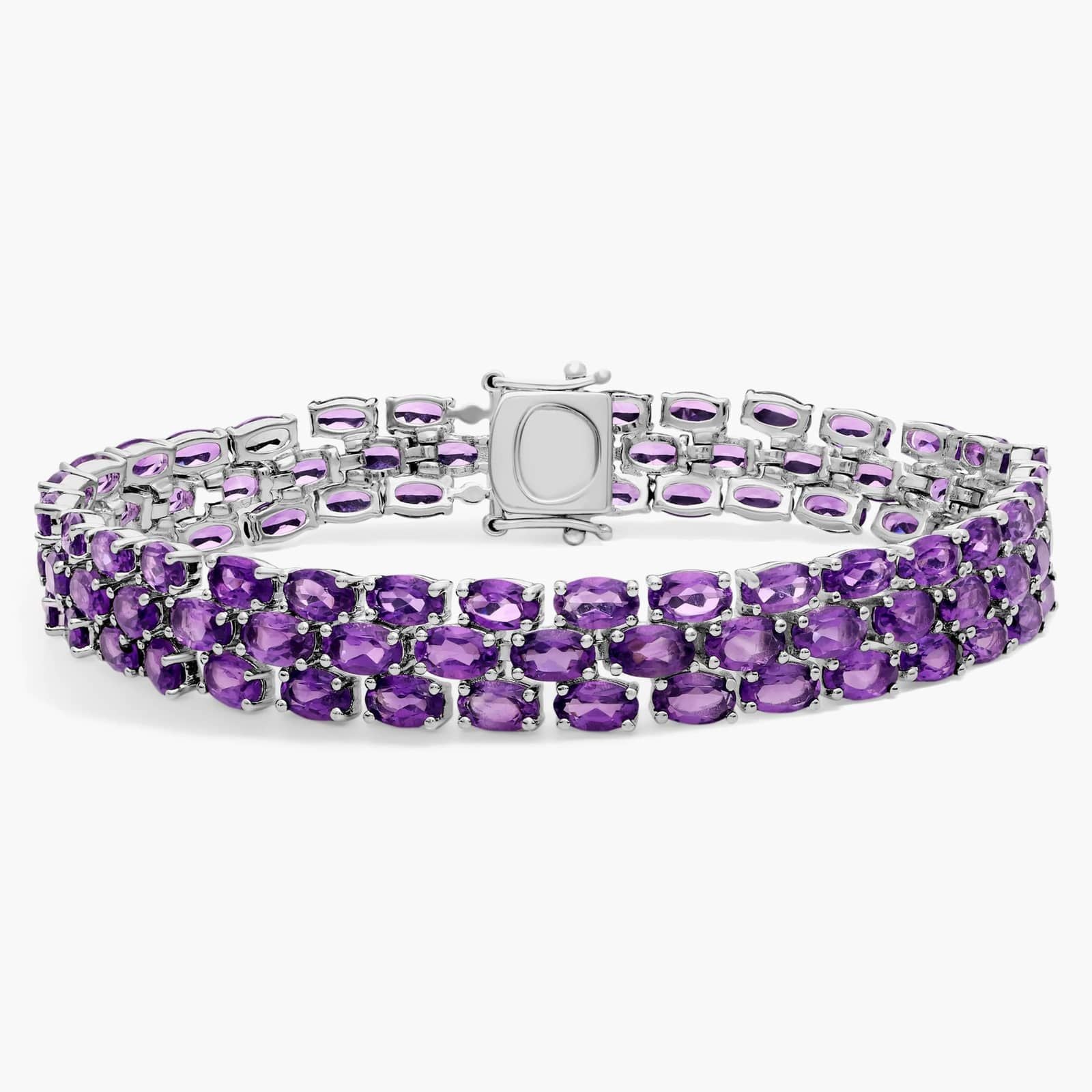 Royal Purple Triple Row Amethyst Tennis Bracelet in 925 Sterling Silver
