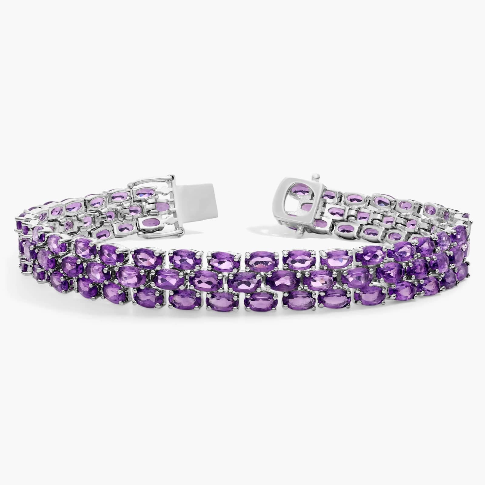 Royal Purple Triple Row Amethyst Tennis Bracelet in 925 Sterling Silver