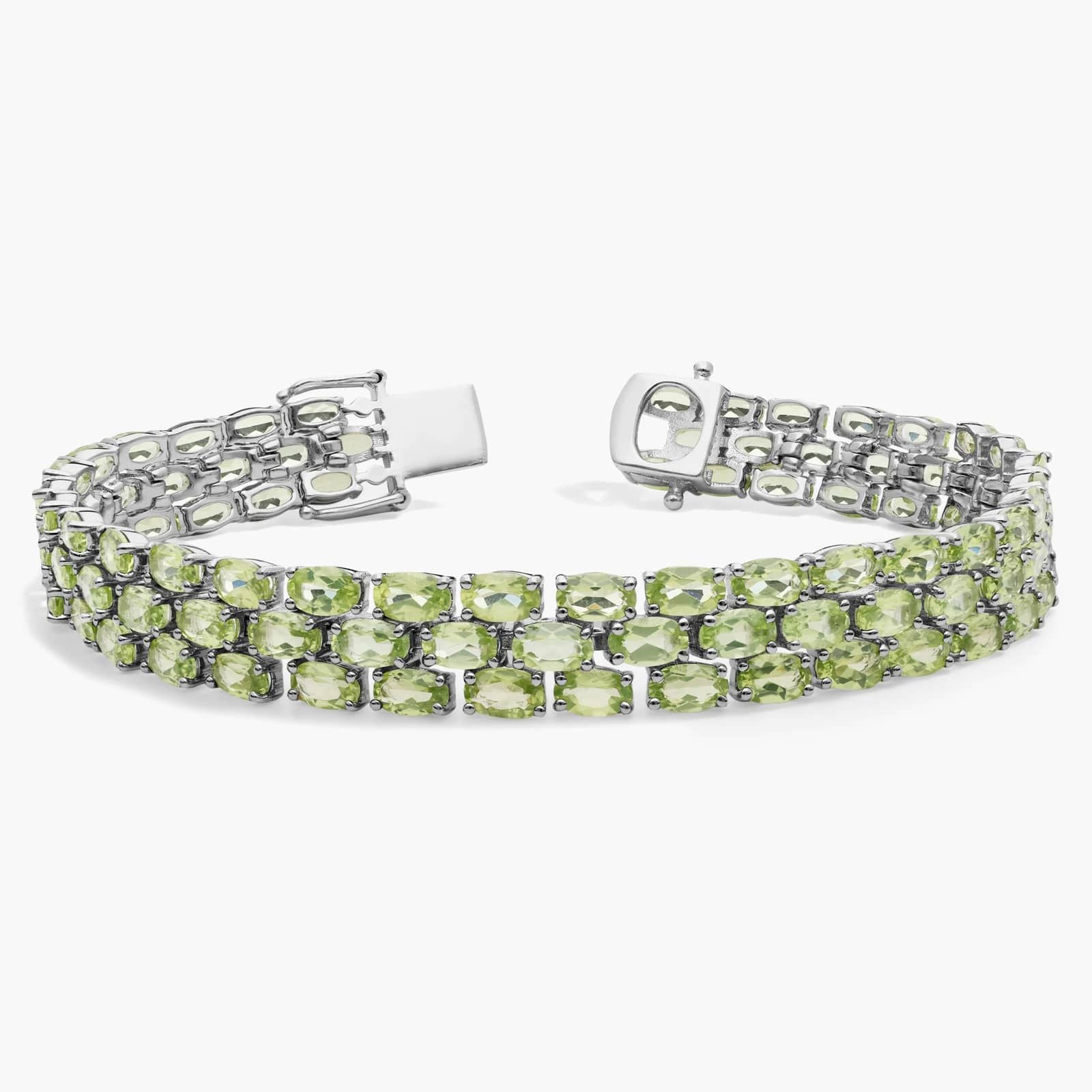 Nature's Garden Triple Row Peridot Tennis Bracelet in 925 Sterling Silver