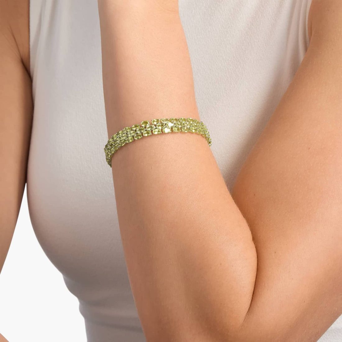 Nature's Garden Triple Row Peridot Tennis Bracelet in 925 Sterling Silver