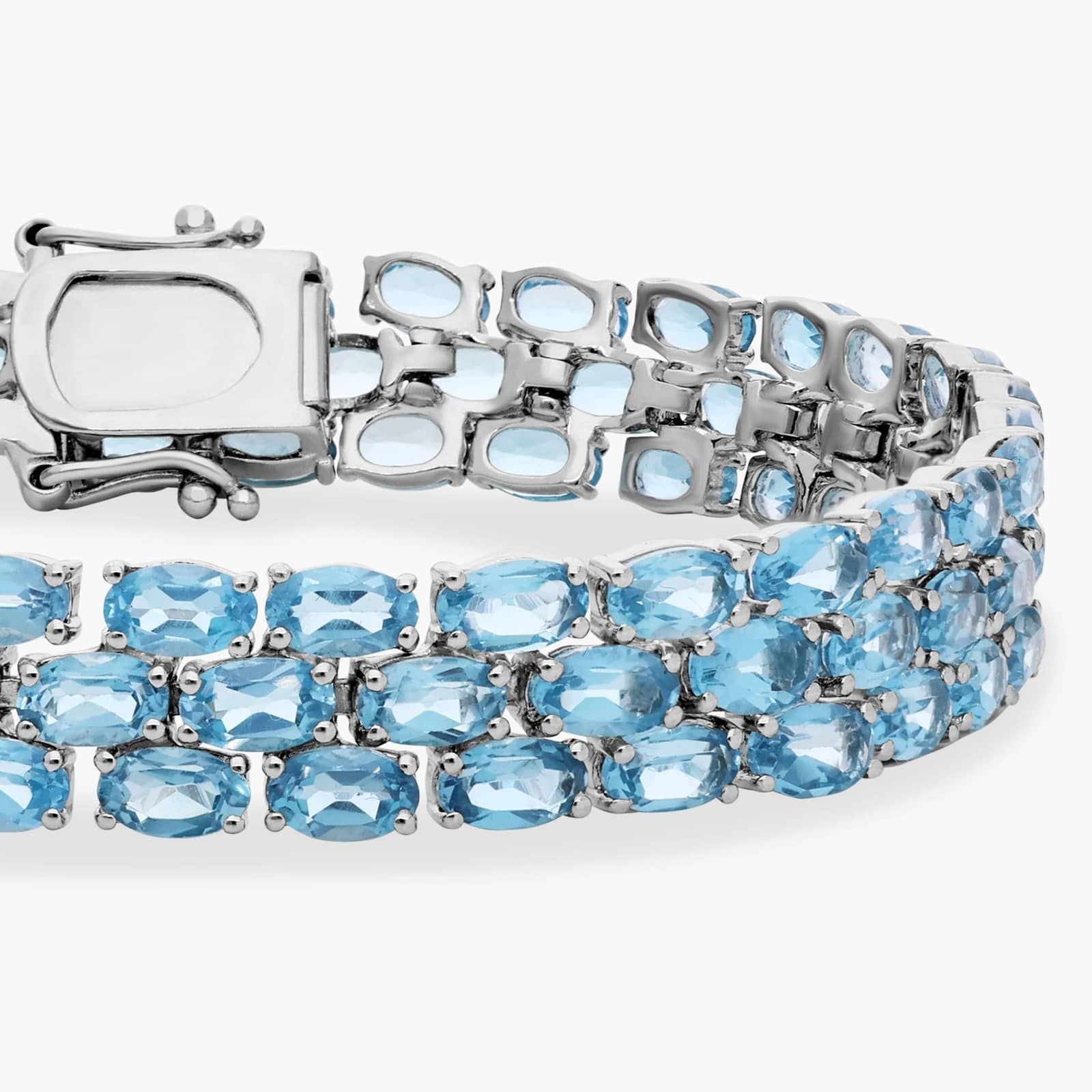 Ocean Cascade Triple Row Blue Topaz Tennis Bracelet in 925 Sterling Silver