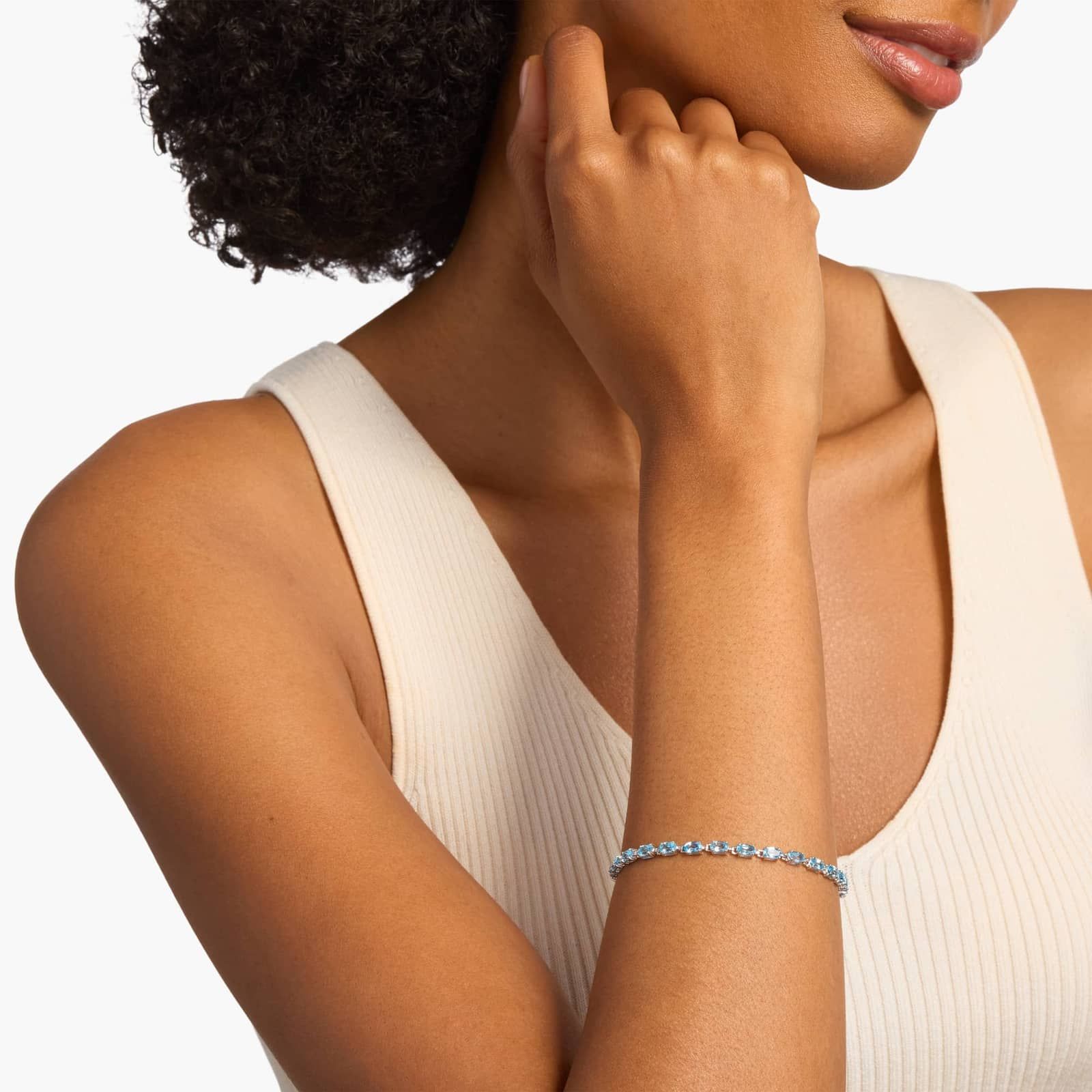 Ocean Breeze Single Row Blue Topaz Tennis Bracelet in 925 Sterling Silver