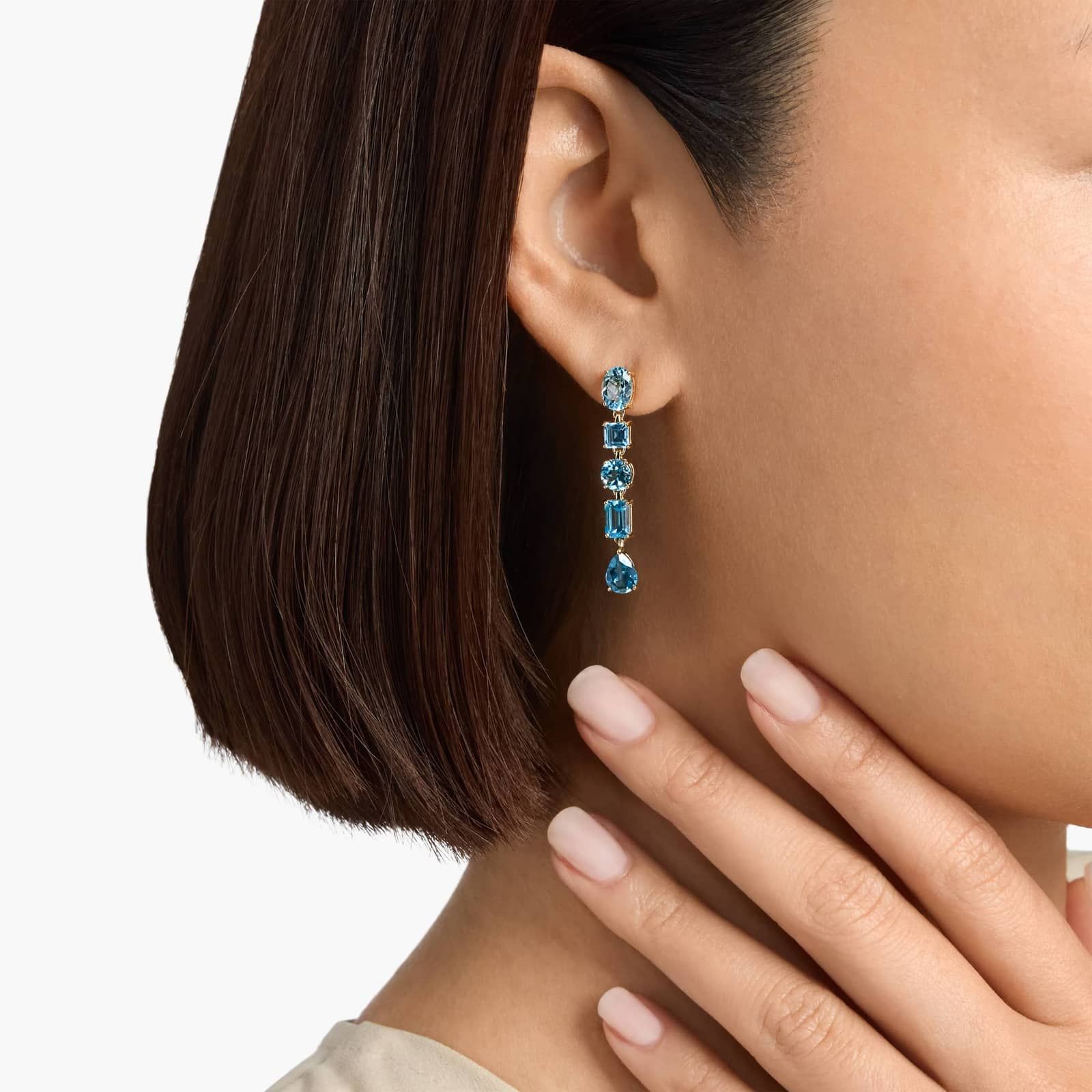 "Azure Ombre Drop Earrings" / "Blue Topaz Multi-Stone Linear Drop Earrings