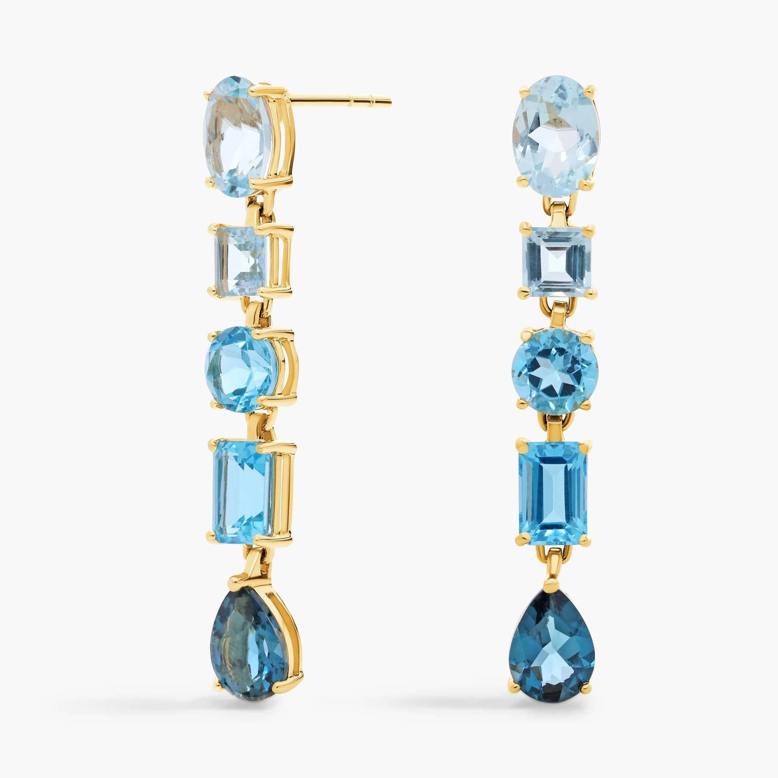 "Azure Ombre Drop Earrings" / "Blue Topaz Multi-Stone Linear Drop Earrings