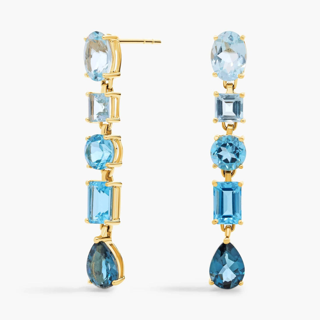 "Azure Ombre Drop Earrings" / "Blue Topaz Multi-Stone Linear Drop Earrings