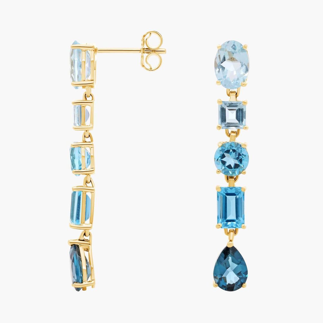 "Azure Ombre Drop Earrings" / "Blue Topaz Multi-Stone Linear Drop Earrings