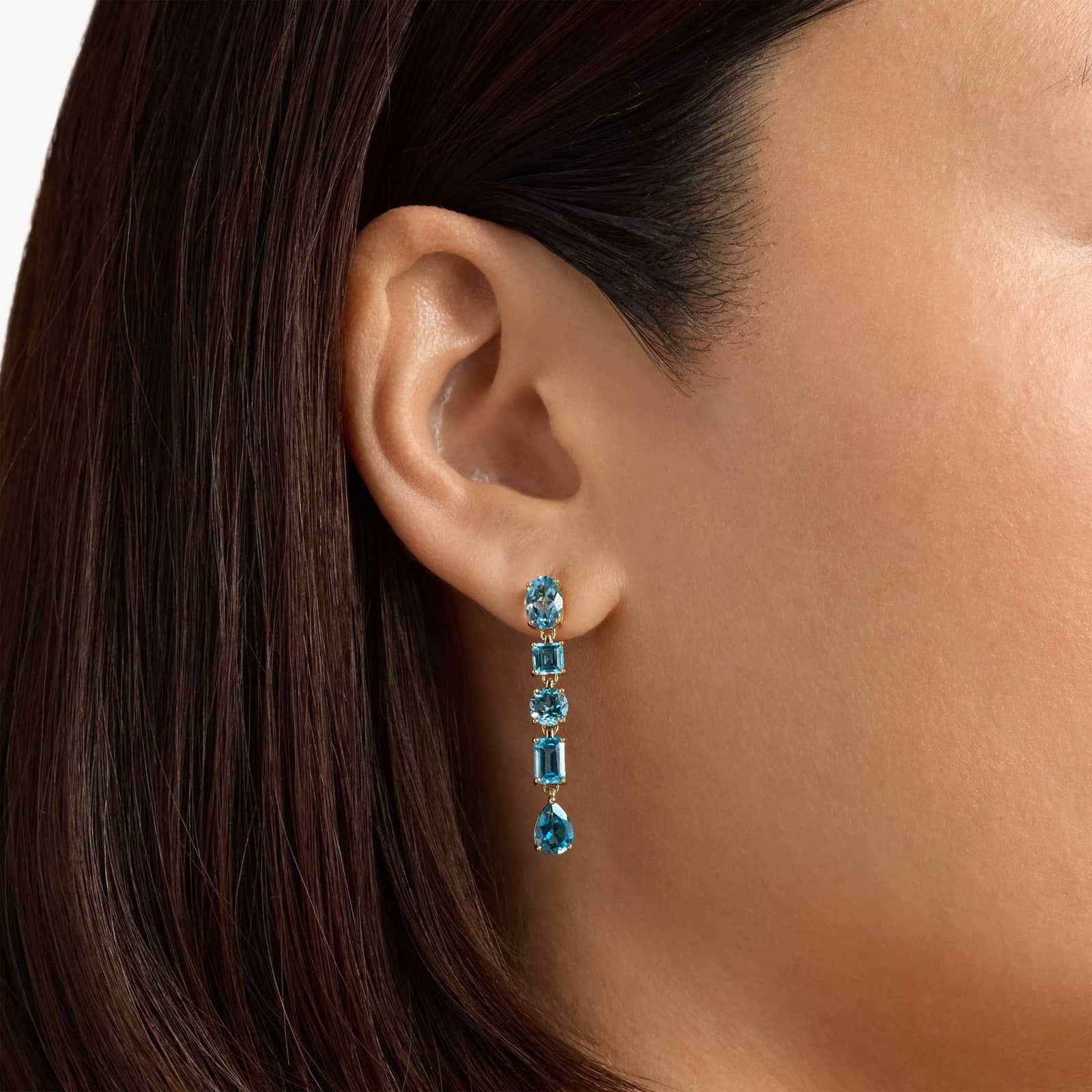 "Azure Ombre Drop Earrings" / "Blue Topaz Multi-Stone Linear Drop Earrings