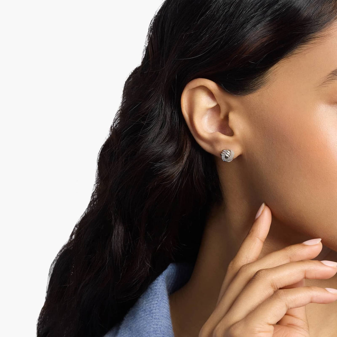 Twisted Rope Love Knot Stud Earrings in Sterling Silver