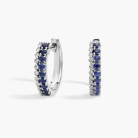 Petite Two Row Sapphire and Diamond Huggie Hoops in White Gold