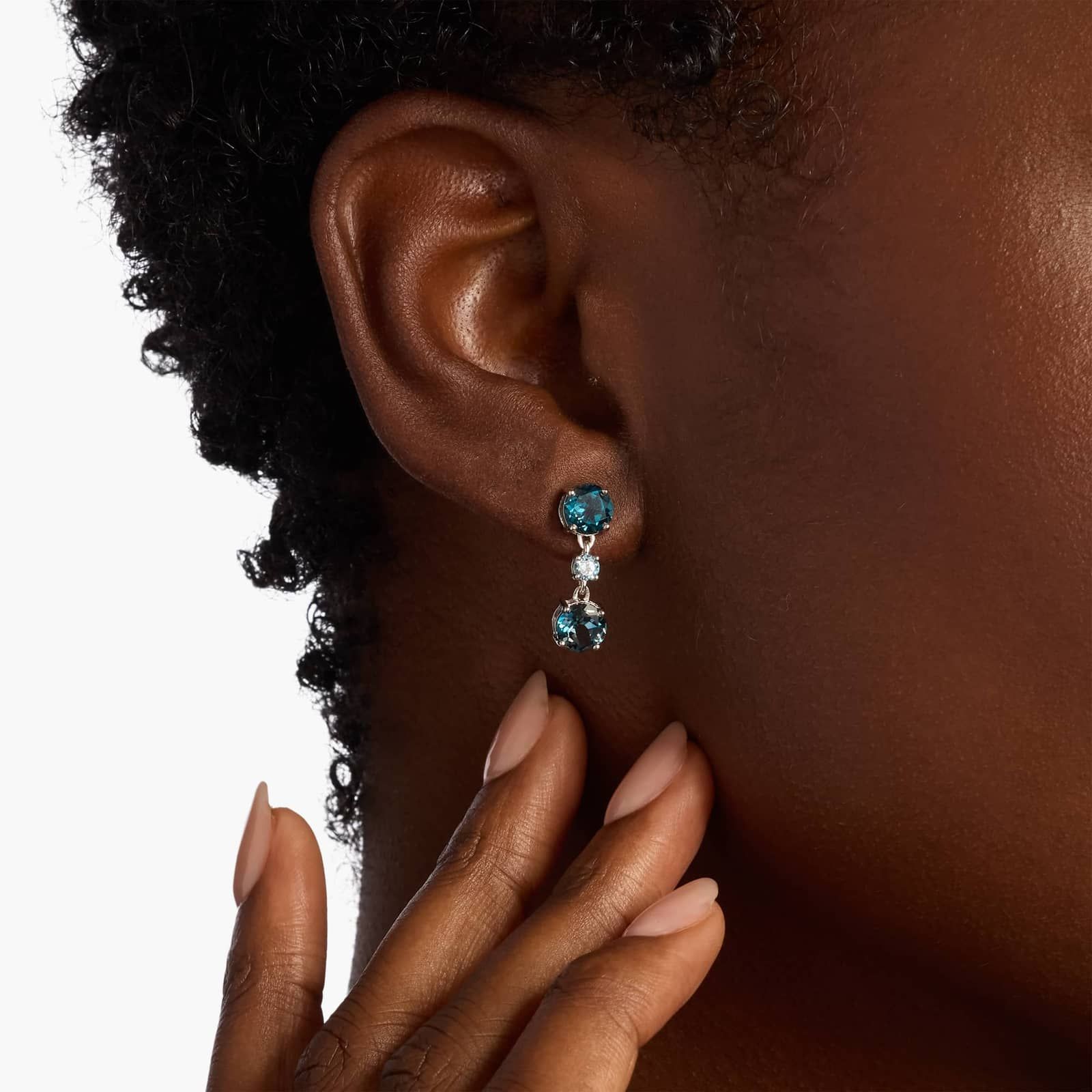 Deep Ocean Three-Stone Drop Earrings