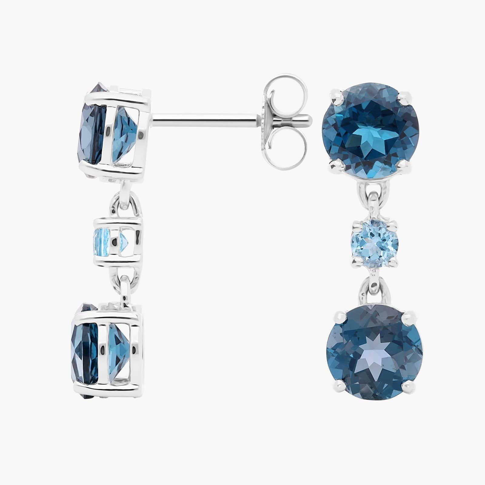 Deep Ocean Three-Stone Drop Earrings