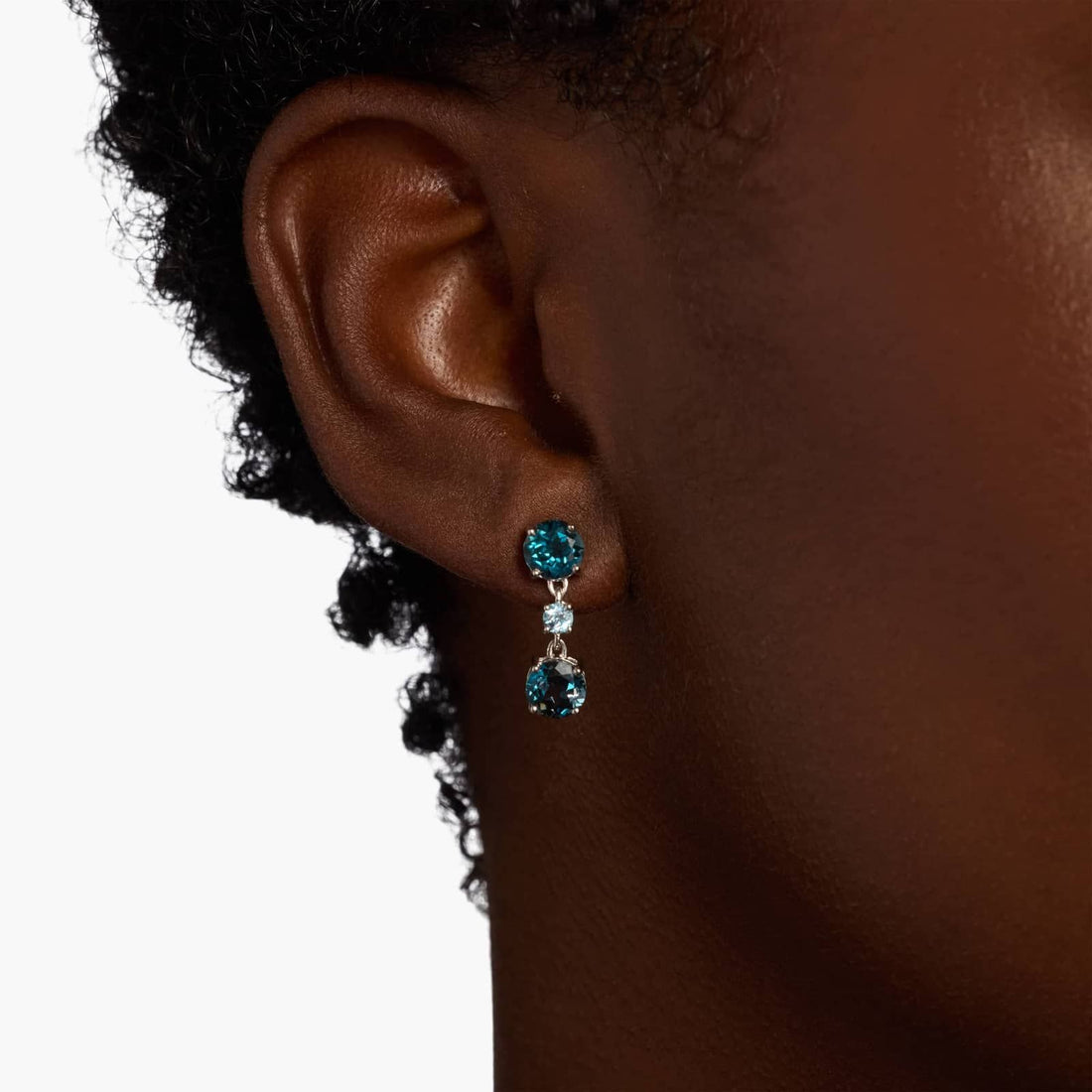 Deep Ocean Three-Stone Drop Earrings