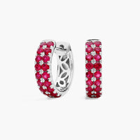 Ruby Double Row Huggie Hoop Earrings in White Gold