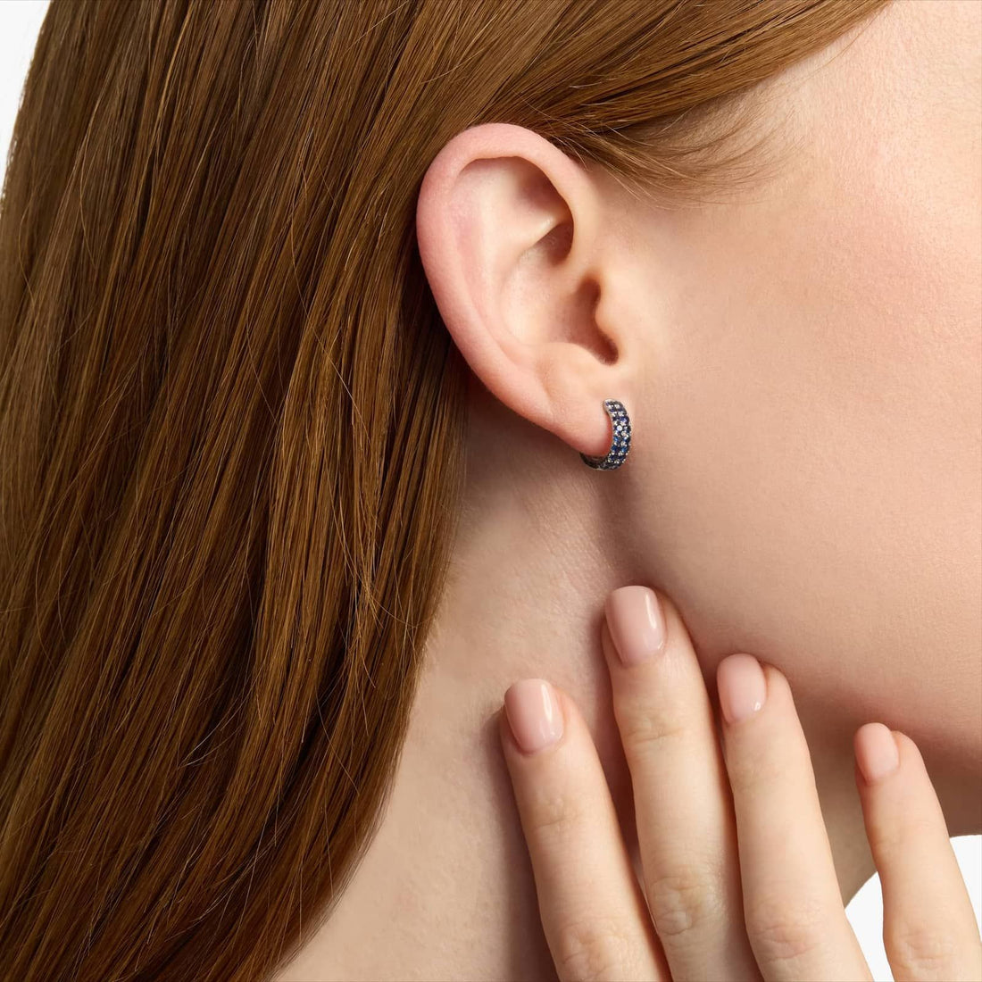 Sapphire Double Row Huggie Earrings in White Gold