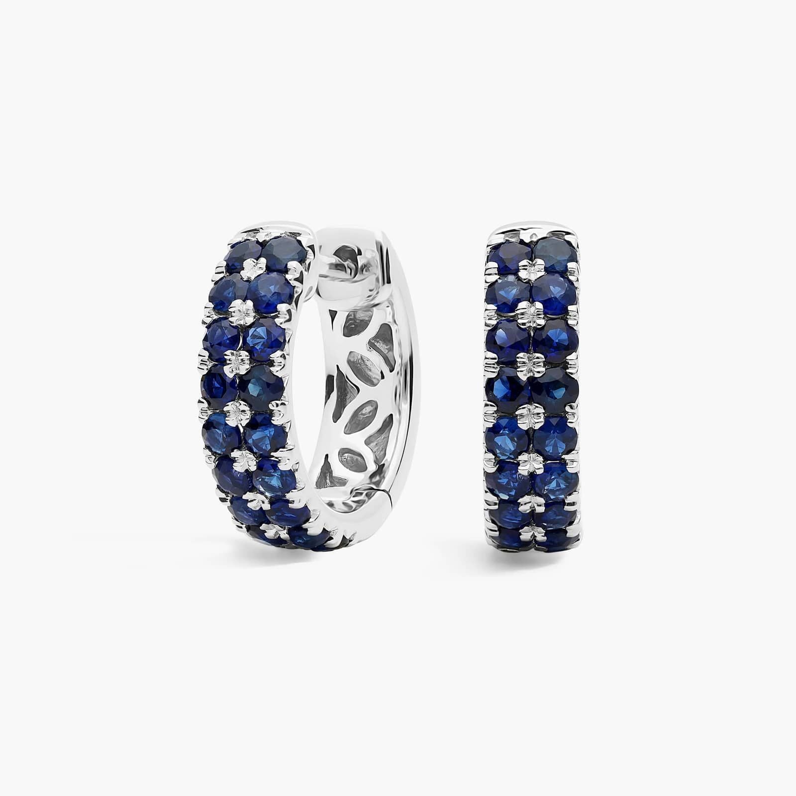 Sapphire Double Row Huggie Earrings in White Gold