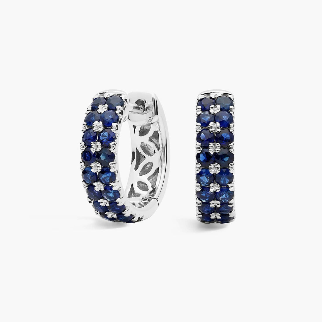 Sapphire Double Row Huggie Earrings in White Gold