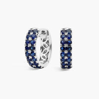 Sapphire Double Row Huggie Earrings in White Gold
