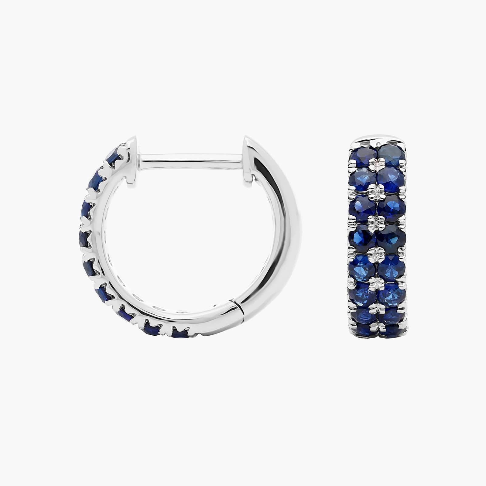 Sapphire Double Row Huggie Earrings in White Gold